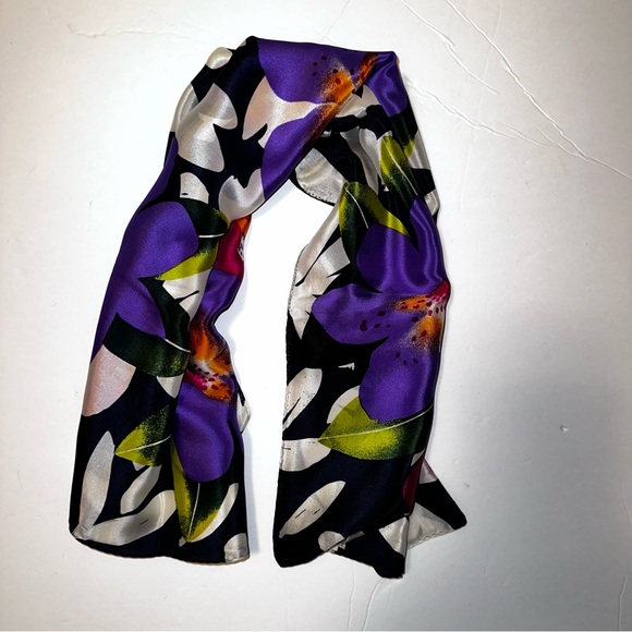 Echo Silk Scarf with Purple and Black Floral Design - Picture 4 of 4